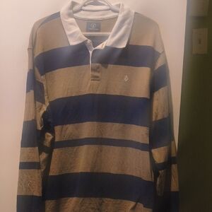 Volcom - Long Sleeve Polo Shirt with Blue and Tan Stripes XL